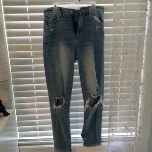 Mom jeans | worn a couple times | durable w/ holes in the knees